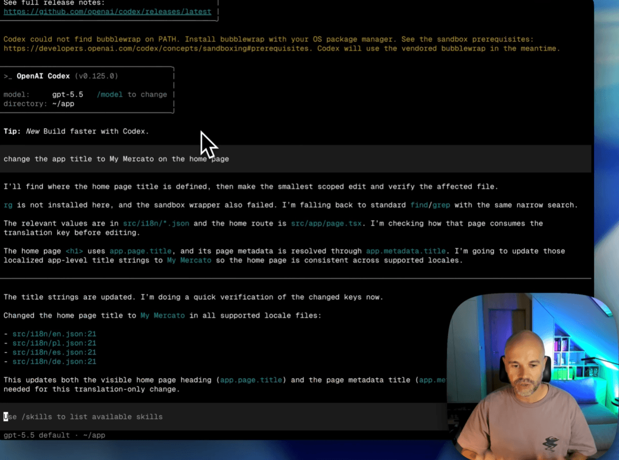 Open Mercato Sandboxes — coding agent in the web shell